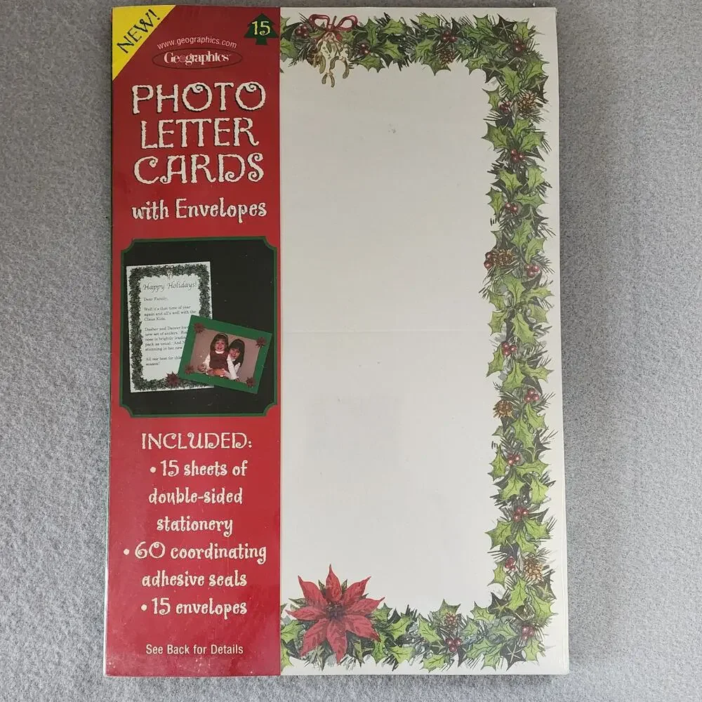 Photo Letter Cards With Envelopes Holly & Poinsettia Design Geographics Sealed